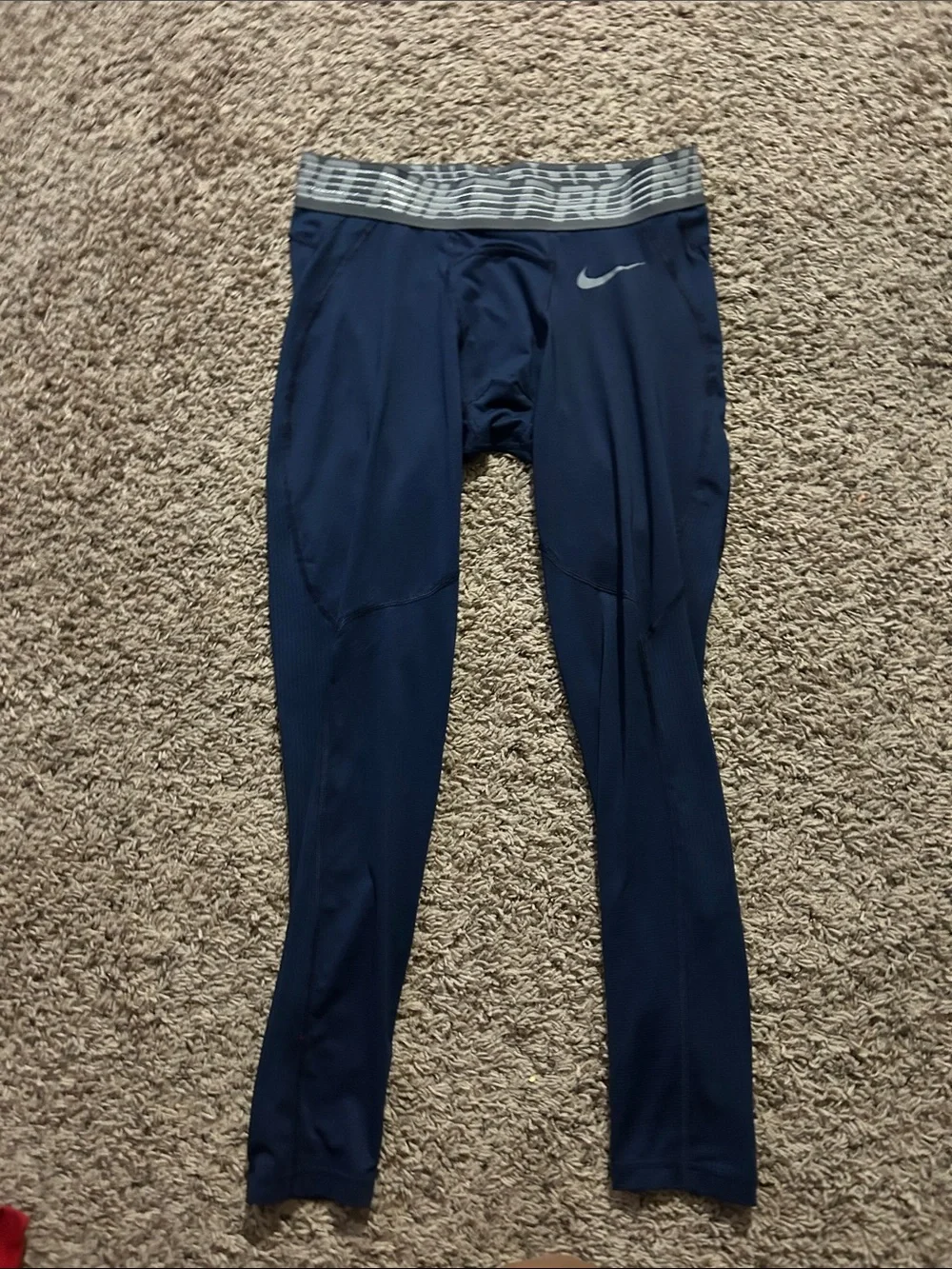 Nike Dark Blue Training Leggings with Gray Branded Waistband